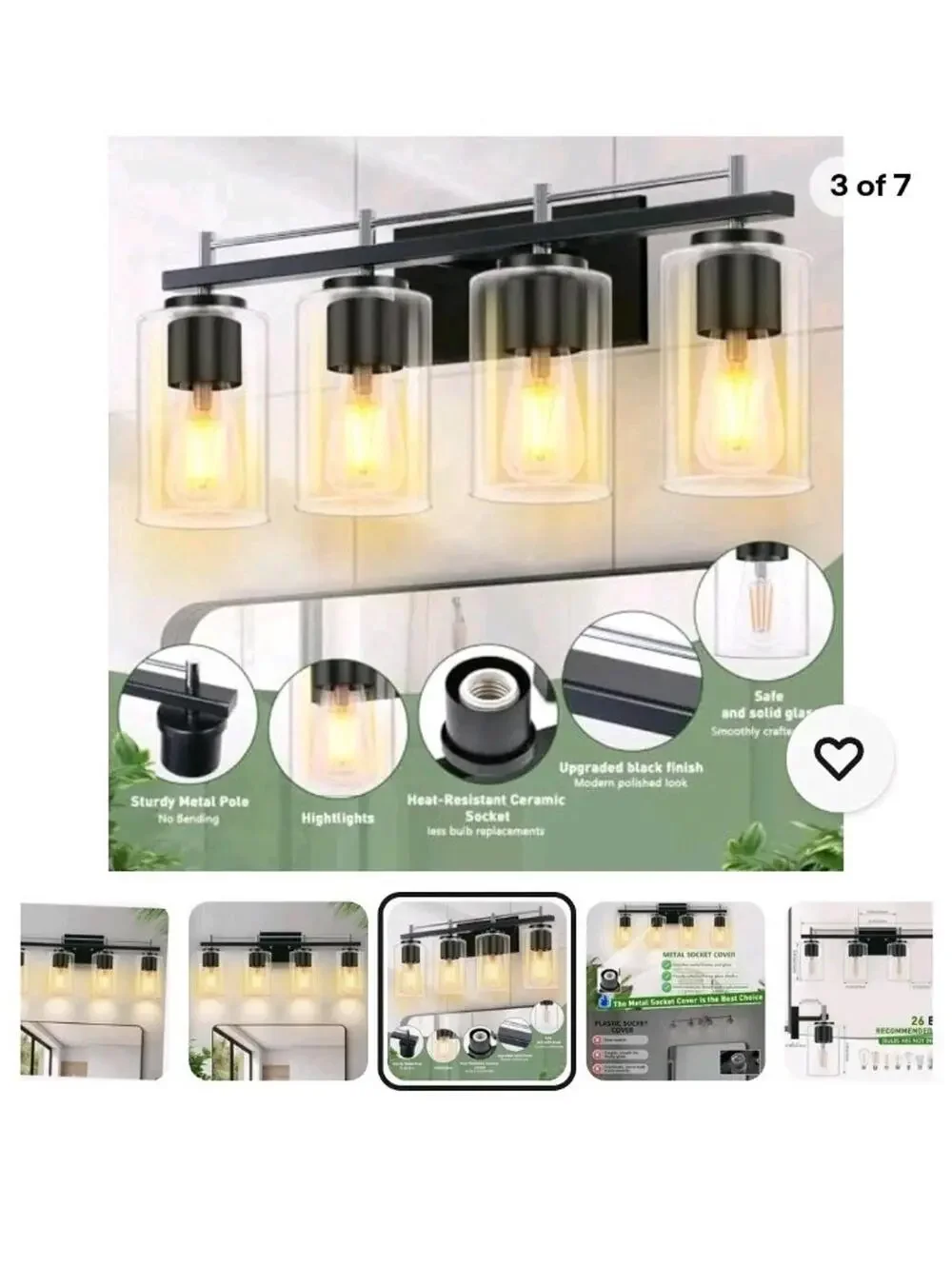 4-Lights Black & Gold Bathroom Light Fixtures Over Mirror, Modern Vanity Light